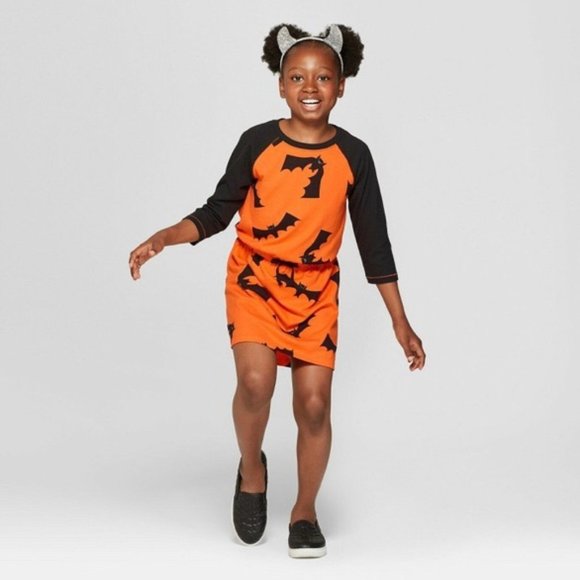 Cat & Jack Other - Cat & Jack Halloween Bat Dress Orange & Black XL